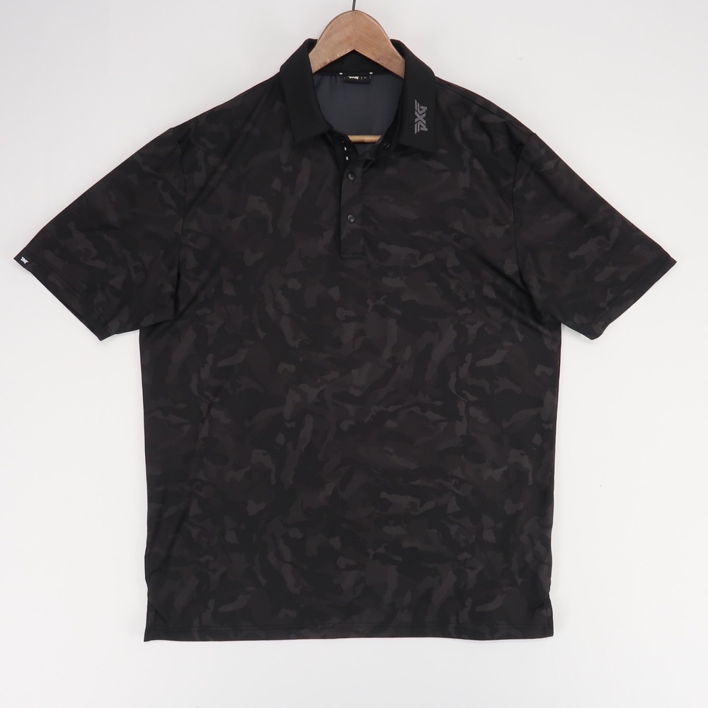 PXG Polo Shirt Mens M Black Camo Golf Performance Snap Button Short Sleeve